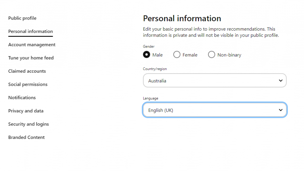 Choose the Personal Information