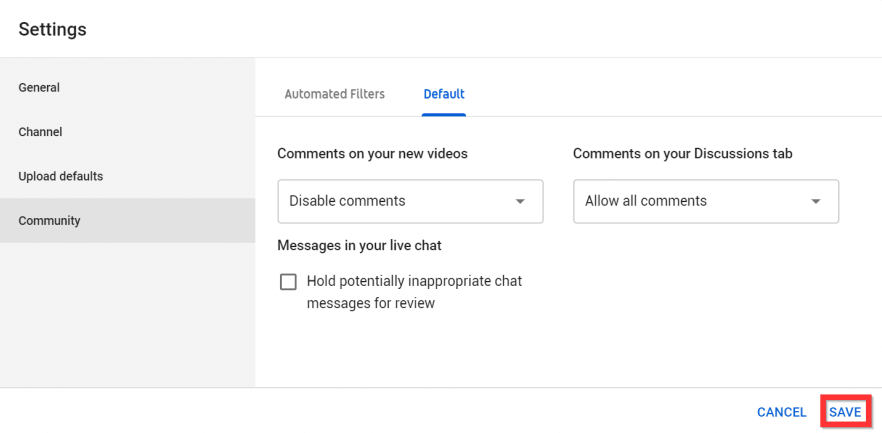 Disable Comments on YouTube