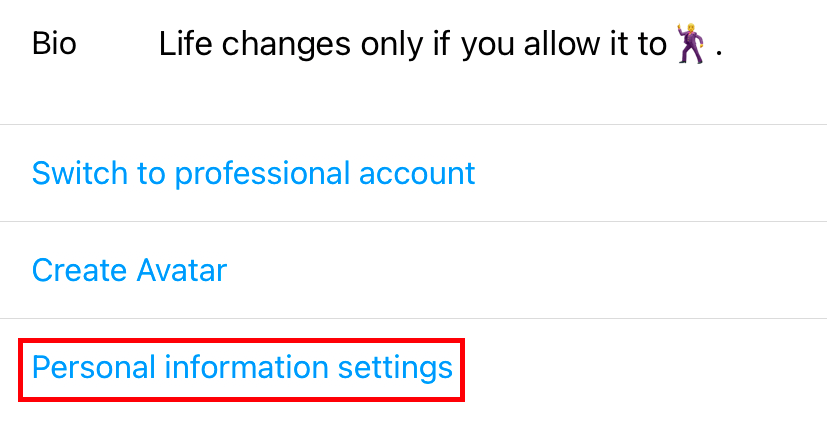 IG Personal Information Settings