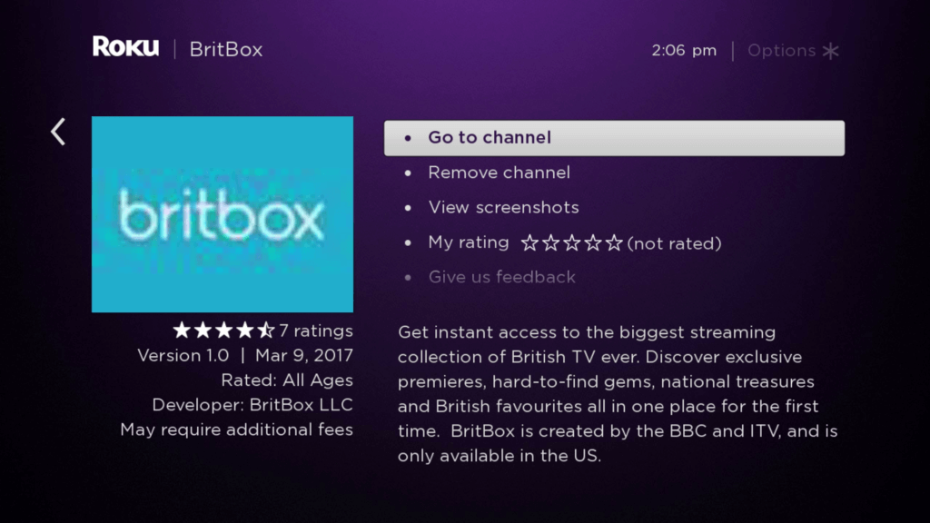 Install Britbox on Roku