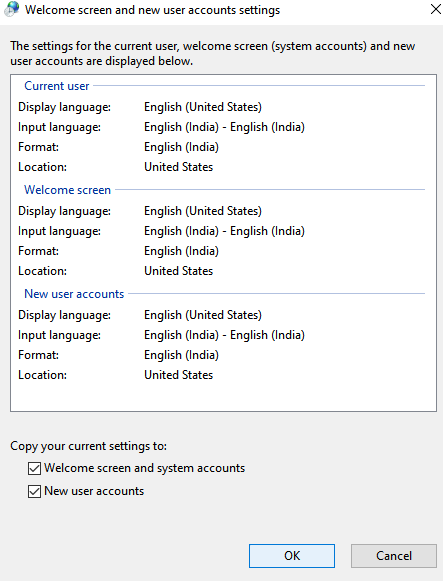 Press OK to Change Language on Windows
