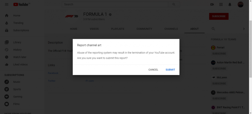 Report YouTube Channel