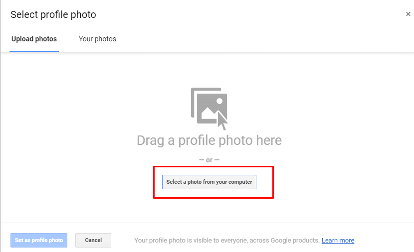 Select a photo from your computer - How To Change Profile Picture On Gmail