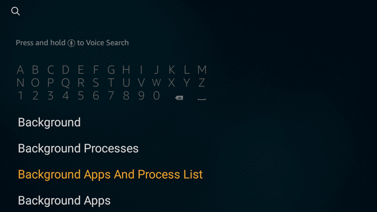 Search for Background apps and process list