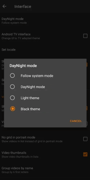 Select Black Theme to use VLC Dark Mode