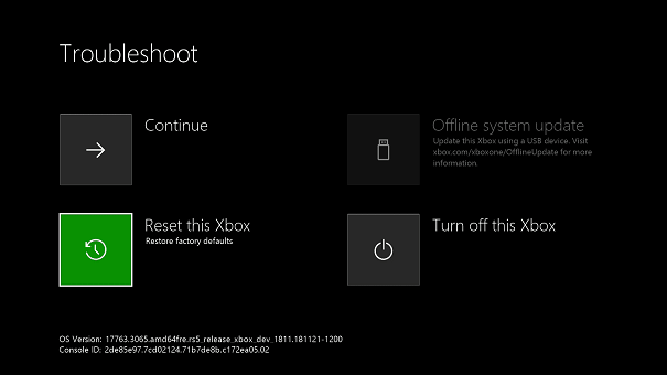 Select Reset this Xbox to fix Xbox One Stuck on Green Screen