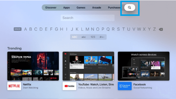Select Search to find Pop TV on Apple TV