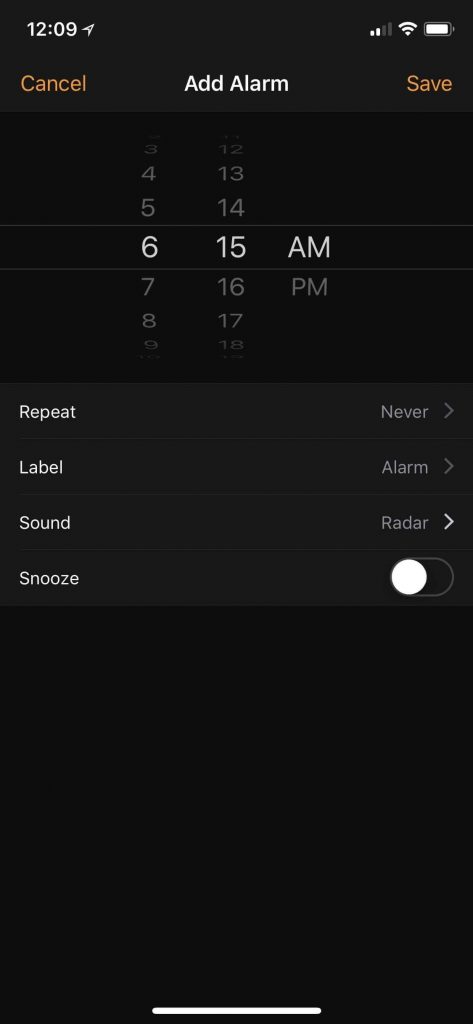 Set Alarm to change Snooze time on iPhone