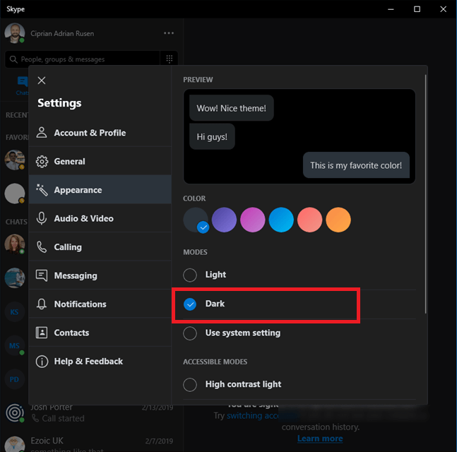 Select Dark Mode