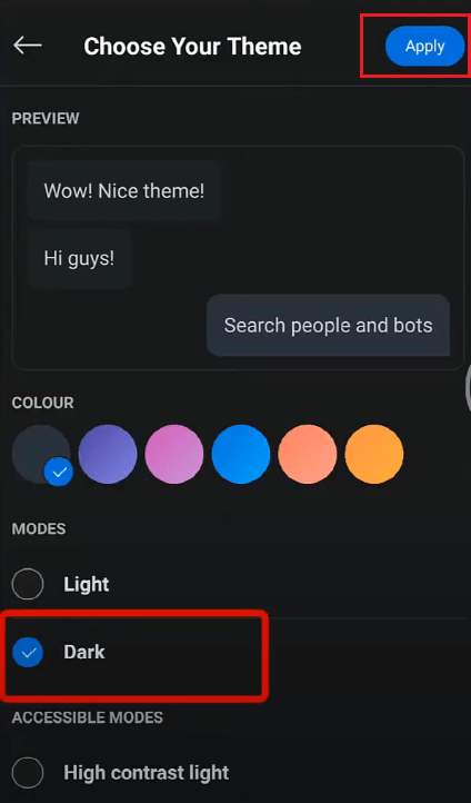 Select Dark Mode