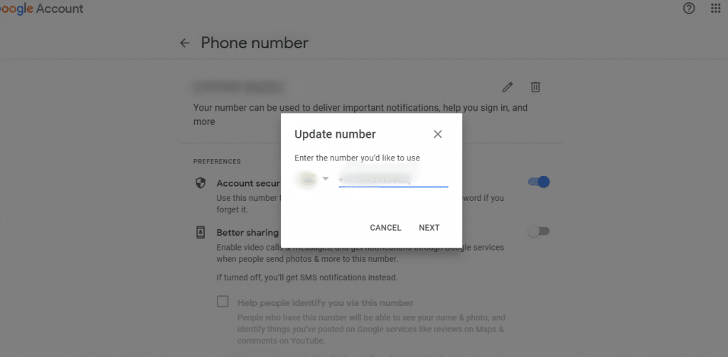Tap on Next to Change Phone Number on Gmail