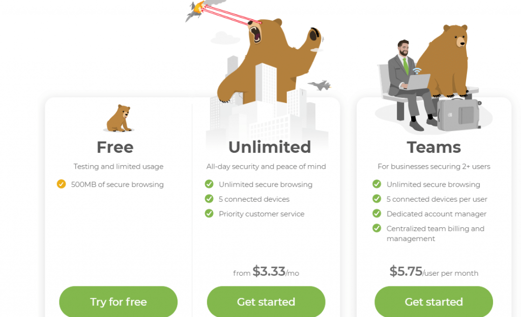 TunnelBear VPN Plans and Pricing