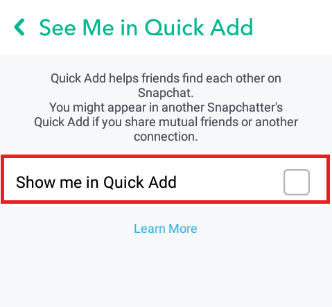 Turn Off Quick Add on Snapchat