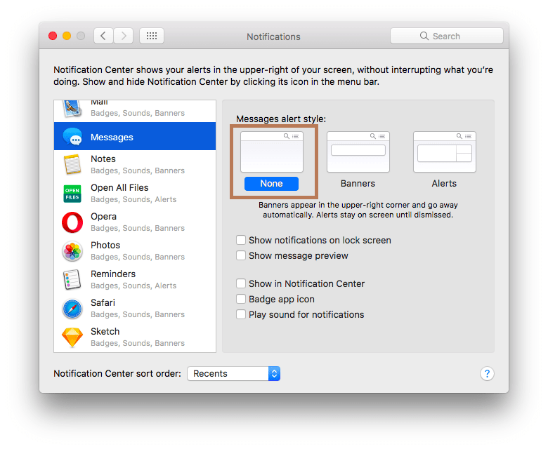 Turn of Notifications - Turn off Messages on MAC