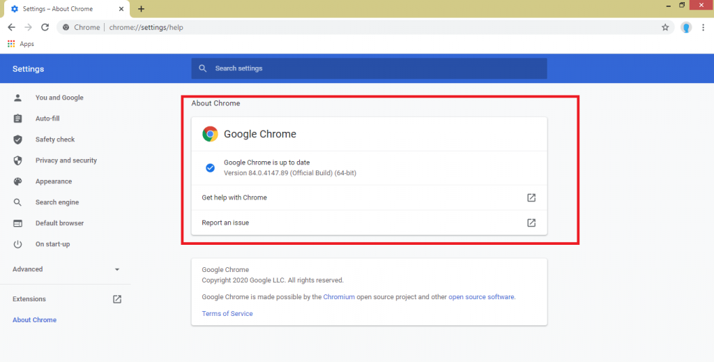 Update Chrome on Windows 10