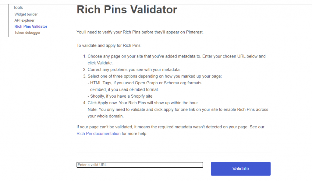 Validate URL to create Rich Pins on Pinterest