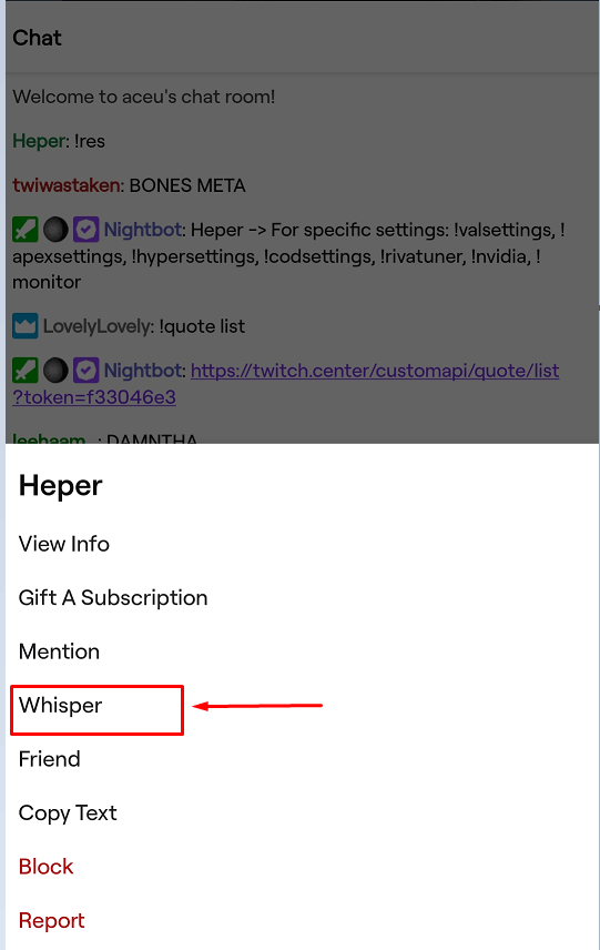 Whisper on Twitch (Mobile app)