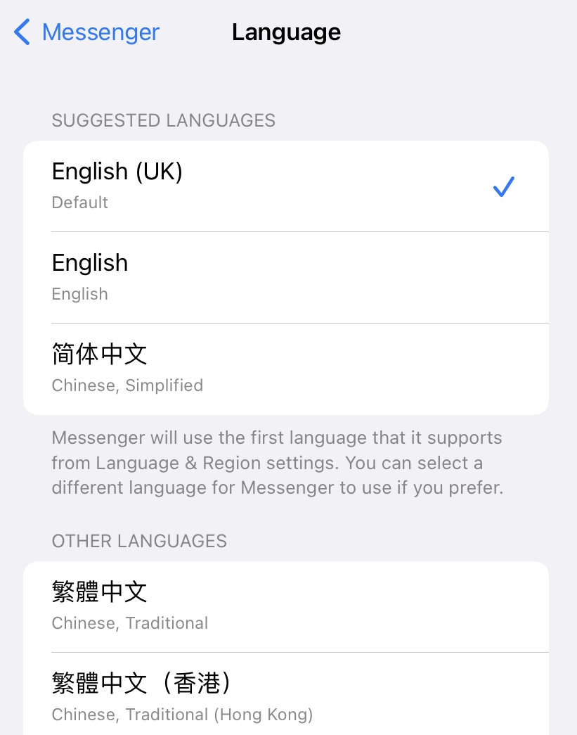how to change language on messenger