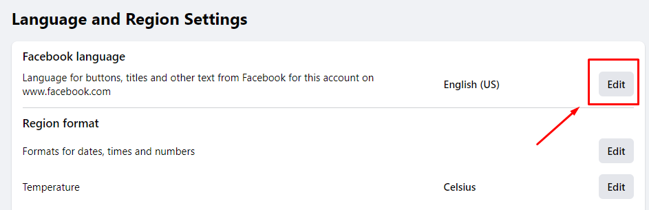 Click Edit on Language an Region Settings