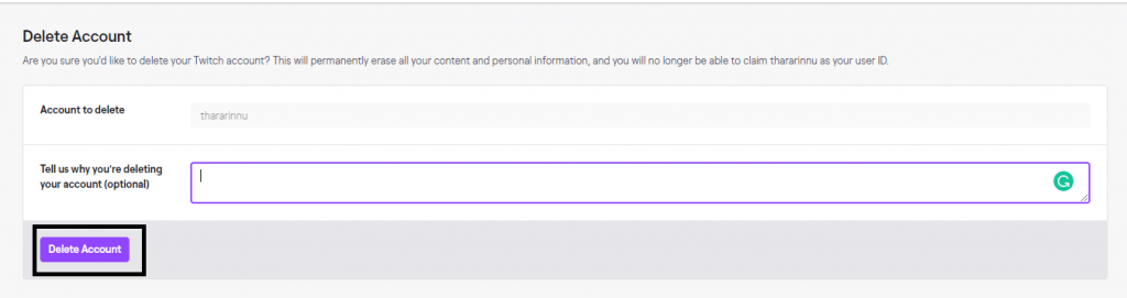 Delete Twitch Account