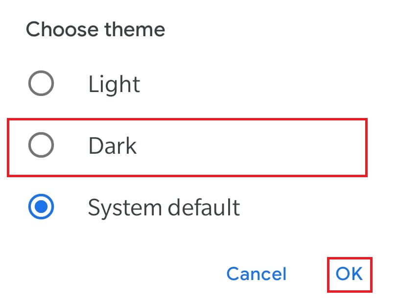 Select Dark Theme