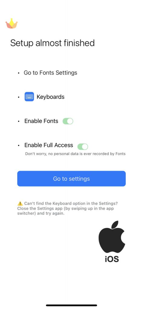 Go to settings button