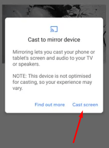 Select Cast Screen - Chromecast Microsoft Teams