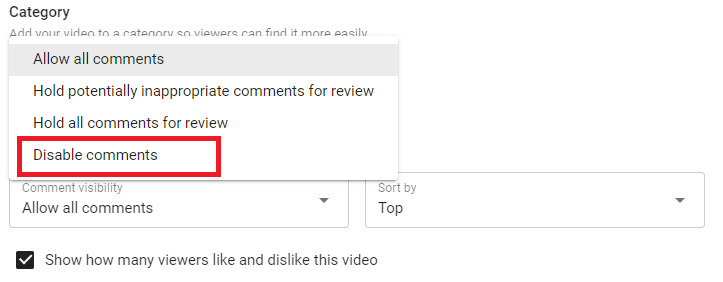 Disable Comments on YouTube