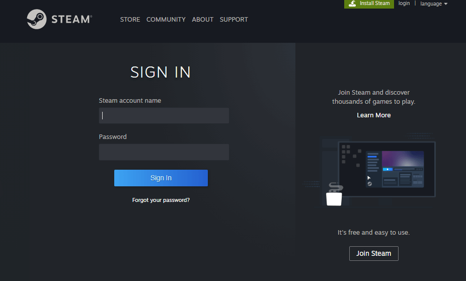Sign in Steam website