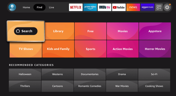 Firestick Search Menu