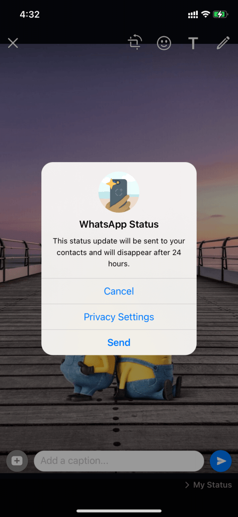 send - Change Status On WhatsApp