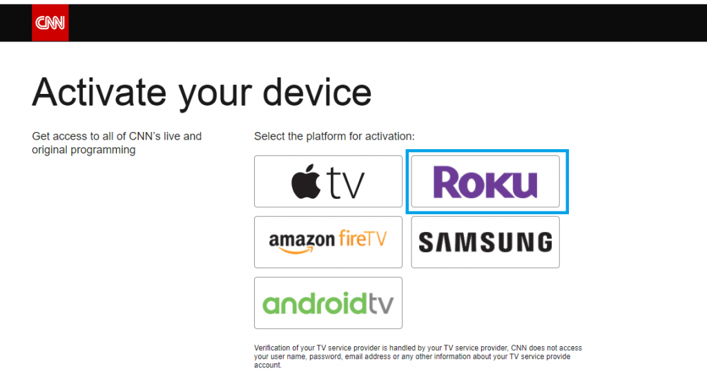 Activate CNNgo on Roku