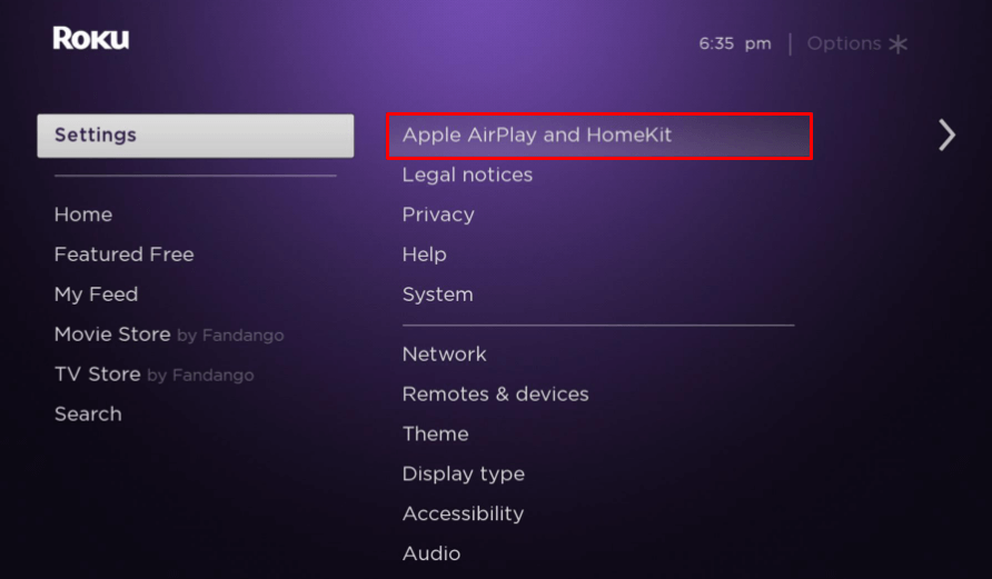 click Apple AirPlay and HomeKit