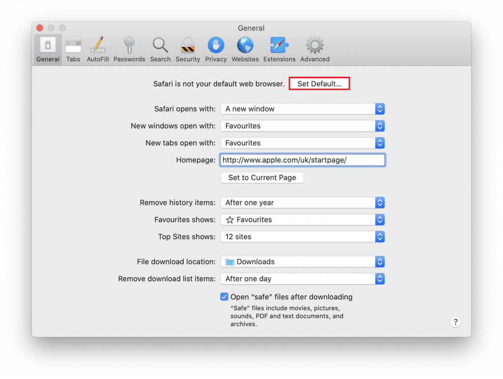 Set Safari As default browser on Mac 