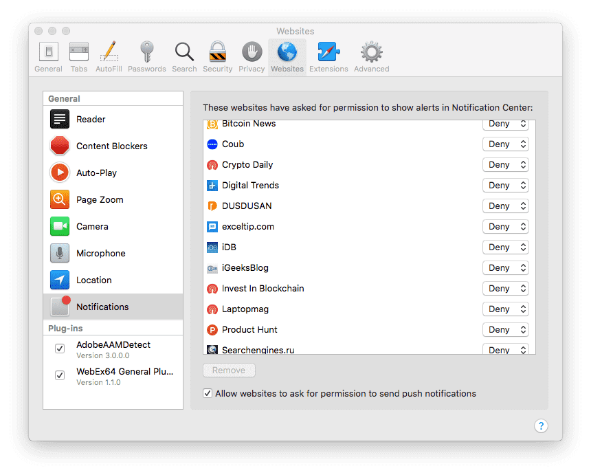 Disable Safari Notifications