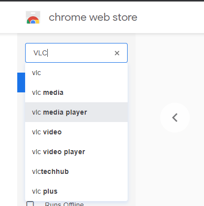 Search VLC on Chrome Store