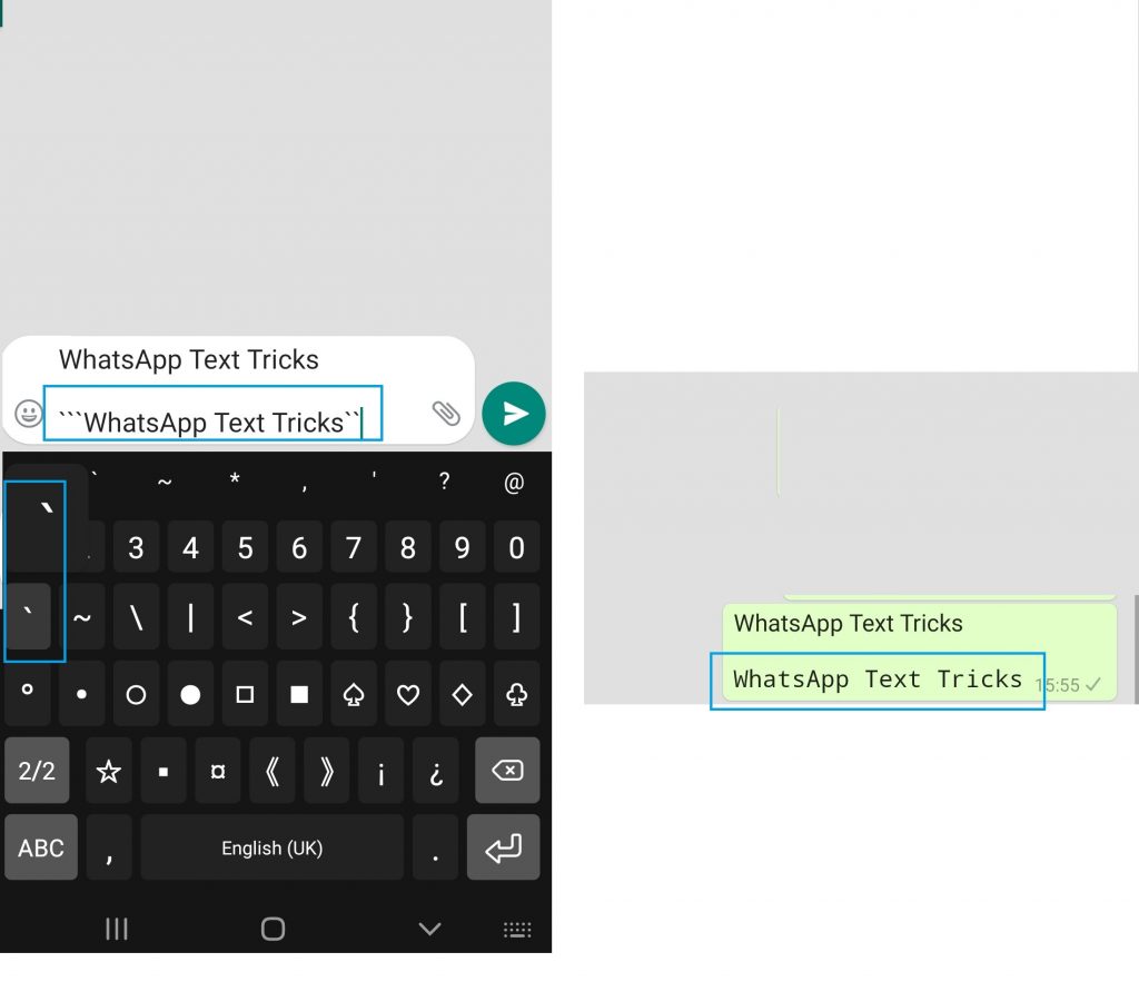 WhatsApp Text Tricks Monospace