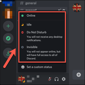 Change online status on Discord