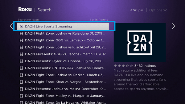 Search DAZN on Roku