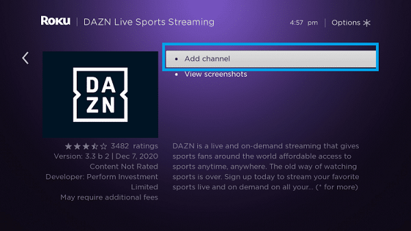 Add DAZN on Roku