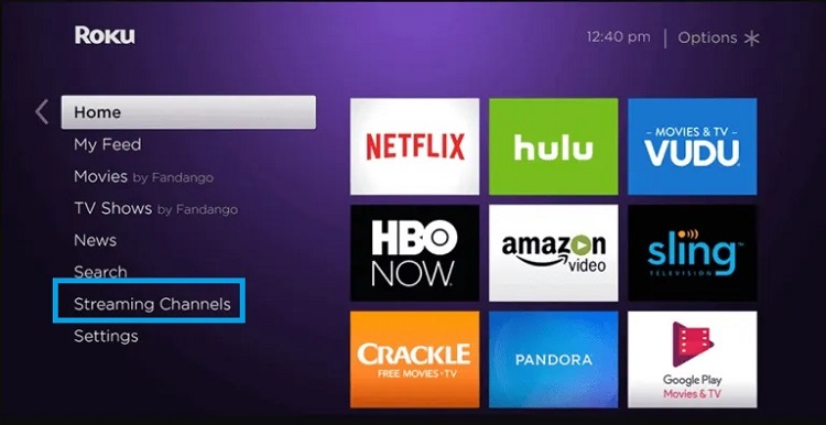 Roku Home screen - Streaming Channels
