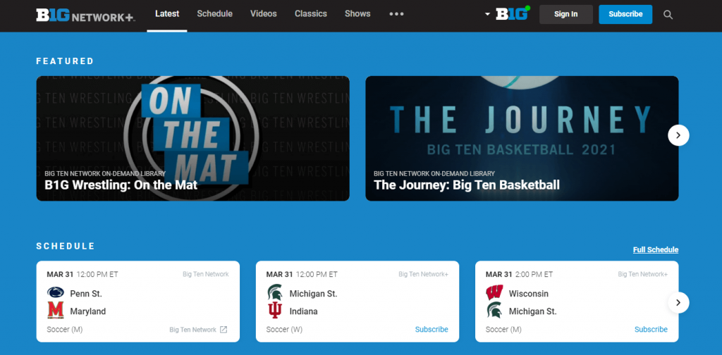 Big Ten Network Plus site