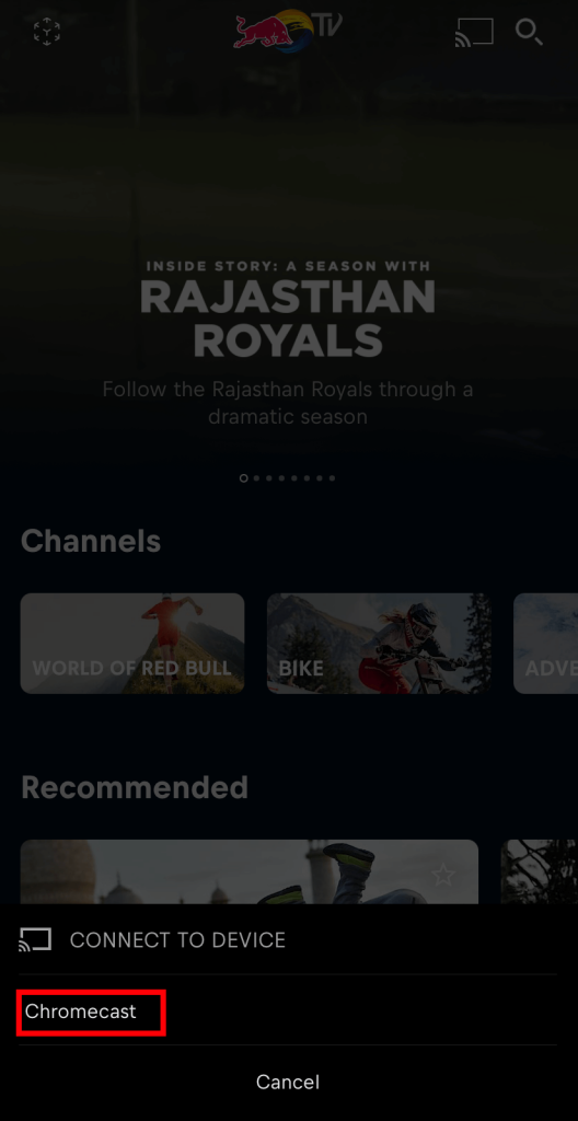 Chromecast Red Bull TV Using App
