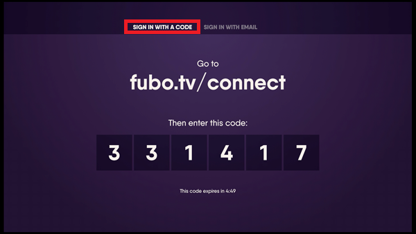 Select the Sign in with TV code option