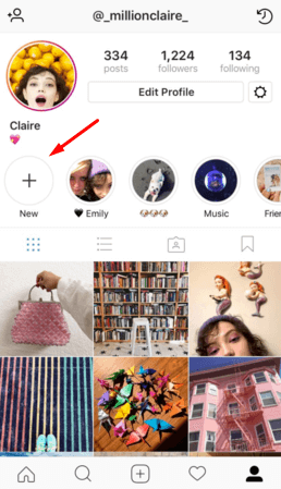 Select New to add Highlights on Instagram