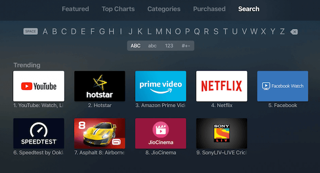 Select the Search to find Crunchyroll on Apple TV