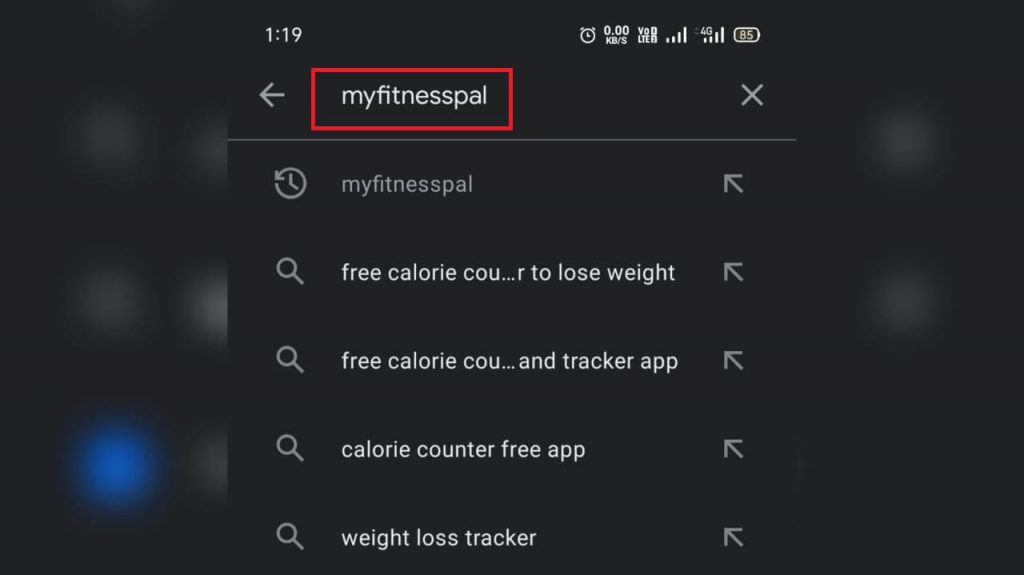 Search MyFitnessPal app