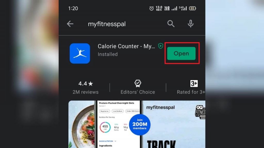 Open MyFitnessPal app