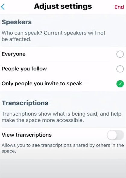 Choose the Settings for the Twitter Spaces