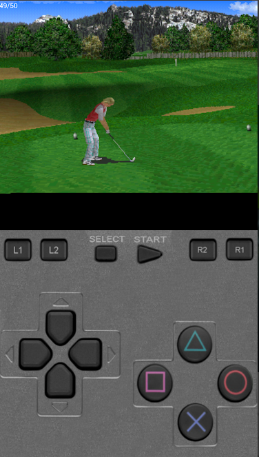ePSXe app running Golf game in an Android smartphone in Potrait orientation.